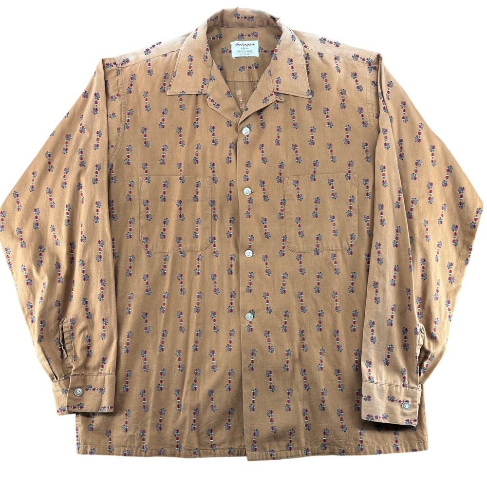 Vintage 1950s Wings Novelty Print Loop Collar Shirt Men's M Cotton Rockabilly